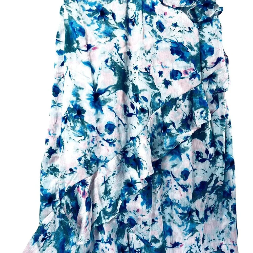 Japna Floral Ruffle Midi Dress HiLo Tiered Adjustable Straps Blue Green Pink XL - Picture 3 of 16
